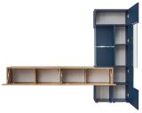 Wohnwand Azuro in Zinneiche und blau Schrankwand 210 cm inklusive LED Beleuchtung, Push-to-Open