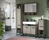 Badezimmer Hochschrank Scana in sand und schwarz Badschrank 30 x 192 cm, Soft-Close