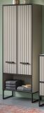 Badezimmer Hochschrank Scana in sand und schwarz Badschrank 59 x 159 cm, Soft-Close
