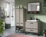 Badezimmer Hochschrank Scana in sand und schwarz Badschrank 59 x 159 cm, Soft-Close