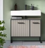 Waschbeckenunterschrank Scana in Sand mit Schwarz, Badezimmer Unterschrank 80 cm, Soft-Close