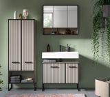 Waschbeckenunterschrank Scana in Sand mit Schwarz, Badezimmer Unterschrank 80 cm, Soft-Close