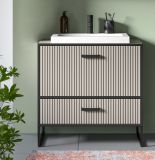 Waschtisch Set Scana in sand und schwarz Waschbeckenunterschrank MIT Waschbecken 80 cm, Soft-Close