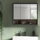 Badezimmer Spiegelschrank Scana in sand und schwarz Badschrank 3-trig 80 cm, Soft-Close