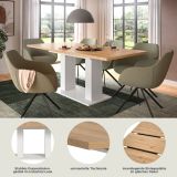 Esstisch Home-X in Artisan Eiche und wei Tisch ausziehbar 150 - 190 cm