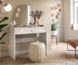 Schminktisch Relief in wei Hochglanz mit 3-D Struktur Kosmetiktisch mit Spiegel 90 cm