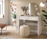 Schminktisch Relief in wei Hochglanz mit 3-D Struktur Kosmetiktisch mit Spiegel 90 cm