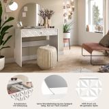 Schminktisch Relief in wei Hochglanz mit 3-D Struktur Kosmetiktisch mit Spiegel 90 cm