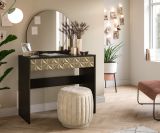 Schminktisch Relief in schwarz und Gold mit 3-D Struktur Kosmetiktisch mit Spiegel 90 cm