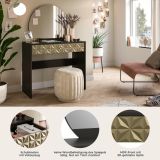 Schminktisch Relief in schwarz und Gold mit 3-D Struktur Kosmetiktisch mit Spiegel 90 cm