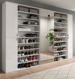 Garderobenschrank mit Spiegeltr SystemX in wei Hochglanz Schuhschrank 281 x 193 cm