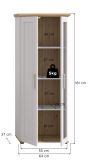 Vitrine Mirano in wei Lrche und Eiche Artisan Landhaus Vitrinenschrank 64 x 161 cm