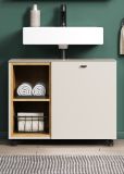 Waschbeckenunterschrank Sao Paulo in Sand und Evoke Eiche Badschrank auf Rollen 80 cm, Soft-Close