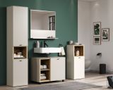 Waschbeckenunterschrank Sao Paulo in Sand und Evoke Eiche Badschrank auf Rollen 80 cm, Soft-Close