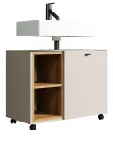 Waschbeckenunterschrank Sao Paulo in Sand und Evoke Eiche Badschrank auf Rollen 80 cm, Soft-Close