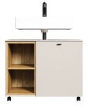 Waschbeckenunterschrank Sao Paulo in Sand und Evoke Eiche Badschrank auf Rollen 80 cm, Soft-Close