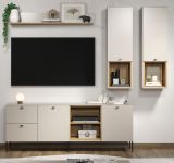 Wohnwand Sao Paulo in Sand und Evoke Eiche Wohnkombination 4-teilig 250 cm, Soft-Close