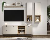 Wohnwand Sao Paulo in Sand und Evoke Eiche Wohnkombination 4-teilig 250 cm, Soft-Close