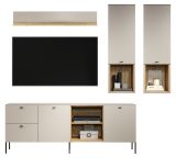 Wohnwand Sao Paulo in Sand und Evoke Eiche Wohnkombination 4-teilig 250 cm, Soft-Close