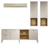 Wohnwand Sao Paulo in Sand und Evoke Eiche Wohnkombination 4-teilig 250 cm, Soft-Close