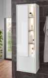 Badezimmer Hochschrank Glide in wei Hochglanz und Eiche inkl. Beleuchtung 45 x 150 cm
