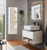 Badezimmer Hochschrank Glide in wei Hochglanz und Eiche inkl. Beleuchtung 45 x 150 cm