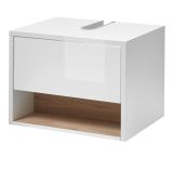 Waschbeckenunterschrank Glide in wei Hochglanz und Eiche 60 cm