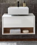 Waschbeckenunterschrank Glide in wei Hochglanz und Eiche 80 cm