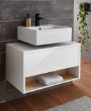 Waschbeckenunterschrank Glide in wei Hochglanz und Eiche 80 cm