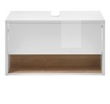 Waschbeckenunterschrank Glide in wei Hochglanz und Eiche 80 cm