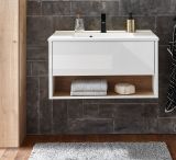 Waschbeckenunterschrank MIT Waschbecken Glide in wei Hochglanz und Eiche 80 cm