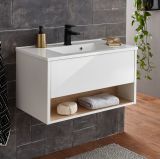 Waschbeckenunterschrank MIT Waschbecken Glide in wei Hochglanz und Eiche 80 cm