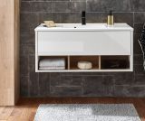 Waschbeckenunterschrank MIT Waschbecken Glide in wei Hochglanz und Eiche 100 cm