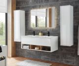 Waschbeckenunterschrank MIT Doppelwaschbecken Glide in wei Hochglanz und Eiche 120 cm