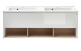 Waschbeckenunterschrank MIT Doppelwaschbecken Glide in wei Hochglanz und Eiche 120 cm