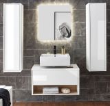 Badmbel Set 4-teilig Glide in wei Hochglanz und Eiche mit LED Beleuchtung 160 x 190 cm