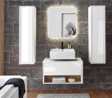 Badmbel Set 4-teilig Glide in wei Hochglanz und Eiche mit LED Beleuchtung 160 x 190 cm