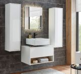 Badmbel Set 4-teilig Glide in wei Hochglanz und Eiche mit LED Beleuchtung 160 x 190 cm