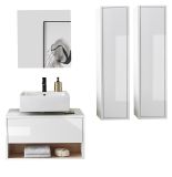 Badmbel Set 4-teilig Glide in wei Hochglanz und Eiche mit LED Beleuchtung 160 x 190 cm