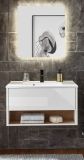 Badmbel Set Glide in wei Hochglanz und Eiche mit Waschbecken und LED Beleuchtung 80 x 190 cm