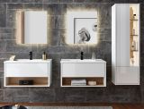 Badmbel Set Glide in wei Hochglanz und Eiche mit Waschbecken und LED Beleuchtung 225 x 190 cm