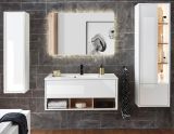 Badmbel Set Glide in wei Hochglanz und Eiche mit Waschbecken und LED Beleuchtung 195 x 190 cm