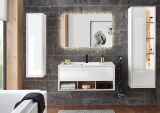 Badmbel Set Glide in wei Hochglanz und Eiche mit Waschbecken und LED Beleuchtung 195 x 190 cm