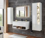 Badmbel Set Glide in wei Hochglanz und Eiche mit Waschbecken und LED Beleuchtung 195 x 190 cm