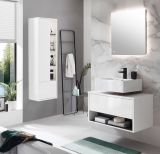 Badezimmer Hochschrank Glide in wei Hochglanz und grau inkl. Beleuchtung 45 x 150 cm