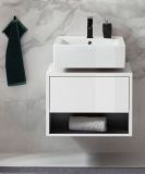 Waschbeckenunterschrank Glide in wei Hochglanz und grau 60 cm