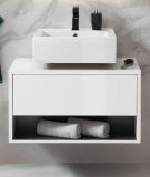 Waschbeckenunterschrank Glide in wei Hochglanz und grau 80 cm