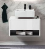 Waschbeckenunterschrank Glide in wei Hochglanz und grau 80 cm