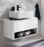 Waschbeckenunterschrank Glide in wei Hochglanz und grau 80 cm