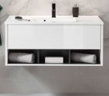 Waschbeckenunterschrank MIT Waschbecken Glide in wei Hochglanz und grau 100 cm